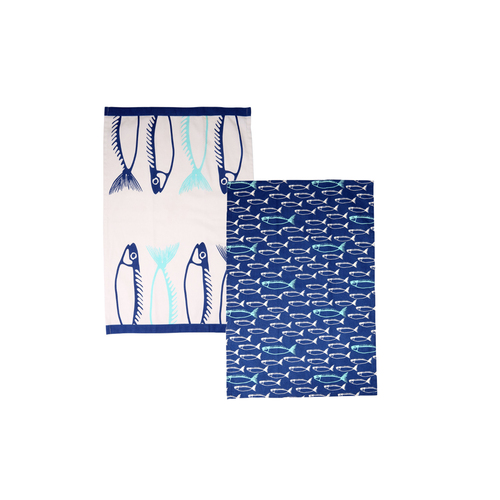 DEXAM FISH TEA TOWELS MARINE BLUE SET 2