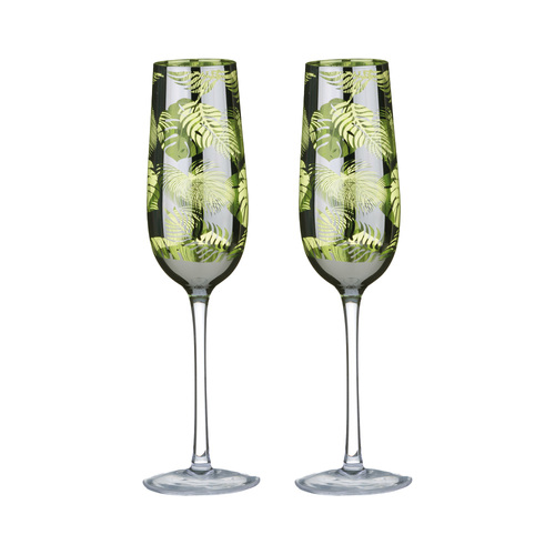 TROPICAL LEAVES CHAMPAGNE FLUTE (2)