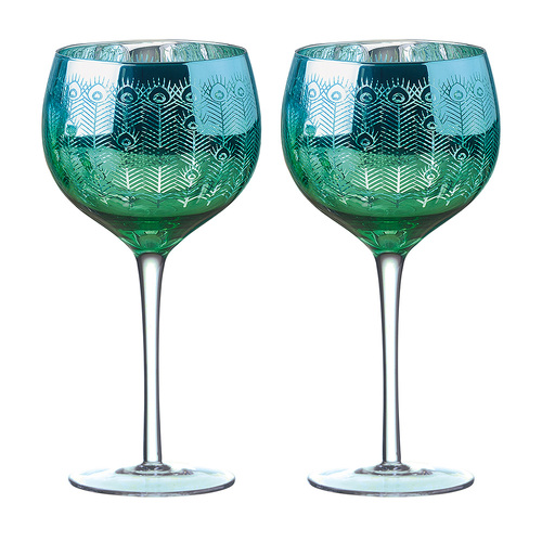 ARTLAND PEACOCK GIN GLASS SET OF 2