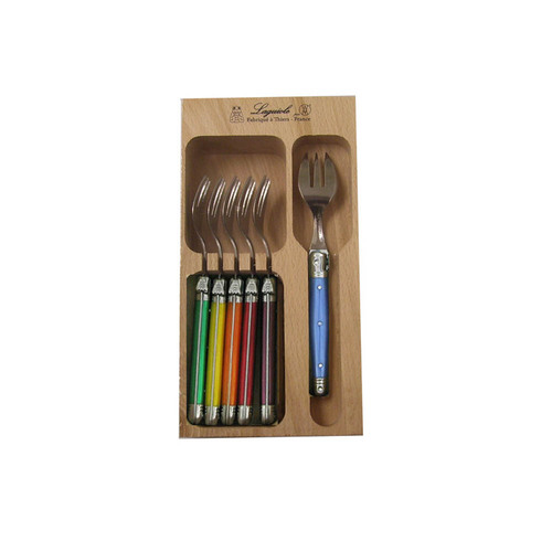 VERDIER CAKE FORKS SET 6 COLOURED PRL