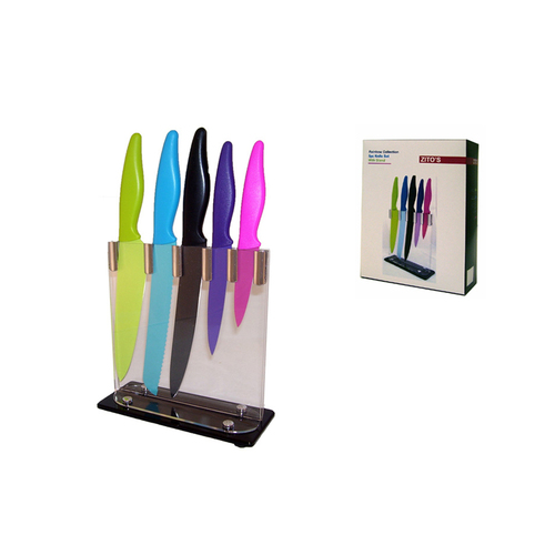 KNIFE BLOCK 5 PC VERTICAL COLOURS