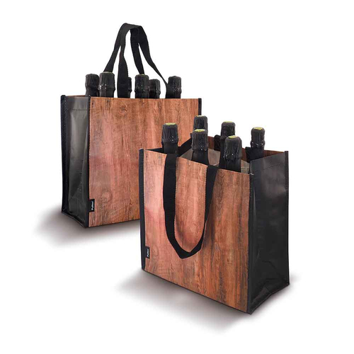 PULLTEX WOOD PATTERN WINE CARRIER BAG