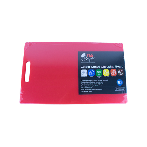 CHOPPING BOARD PE 300X450 RED W/HANDLE