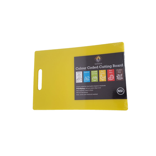 CHOPPINGBOARD PE 300X450 YELLOW W/HANDLE